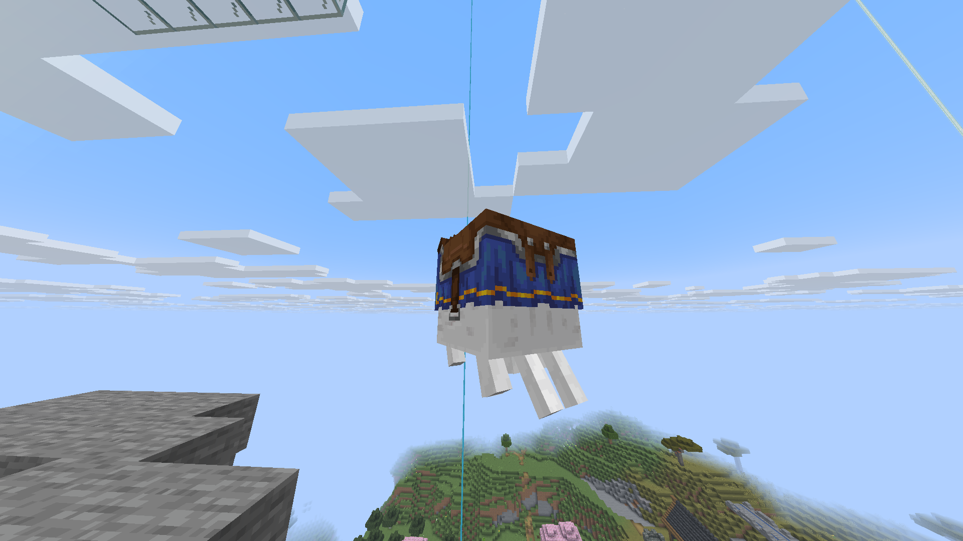 happy ghast portant un harnais de dos